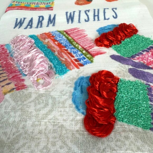 Anthropologie Kitchen Dish Towel Crewel Embroidered Fringe Decorative 3D Winter - Picture 8 of 15